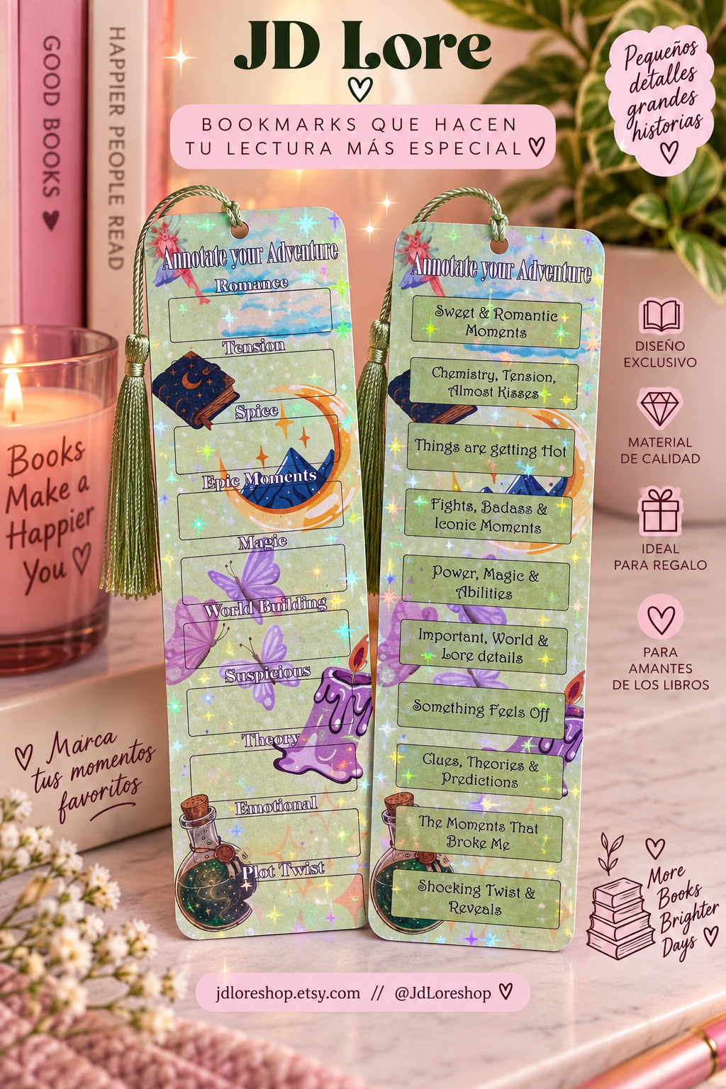 Reversible Annotation Bookmark | Fantasy Romance Reading Tracker | Double Sided Book Bookmark | Bookish Gift for Readers